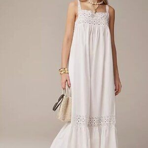 NWT J. Crew Eyelet Lace Trim Cotton Poplin Maxi Dress - Size Medium - White